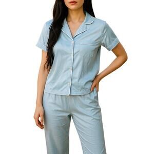 Vintage 80s Sears Nylon Pajama Set Small Baby Blue Cottagecore Sleepwear USA